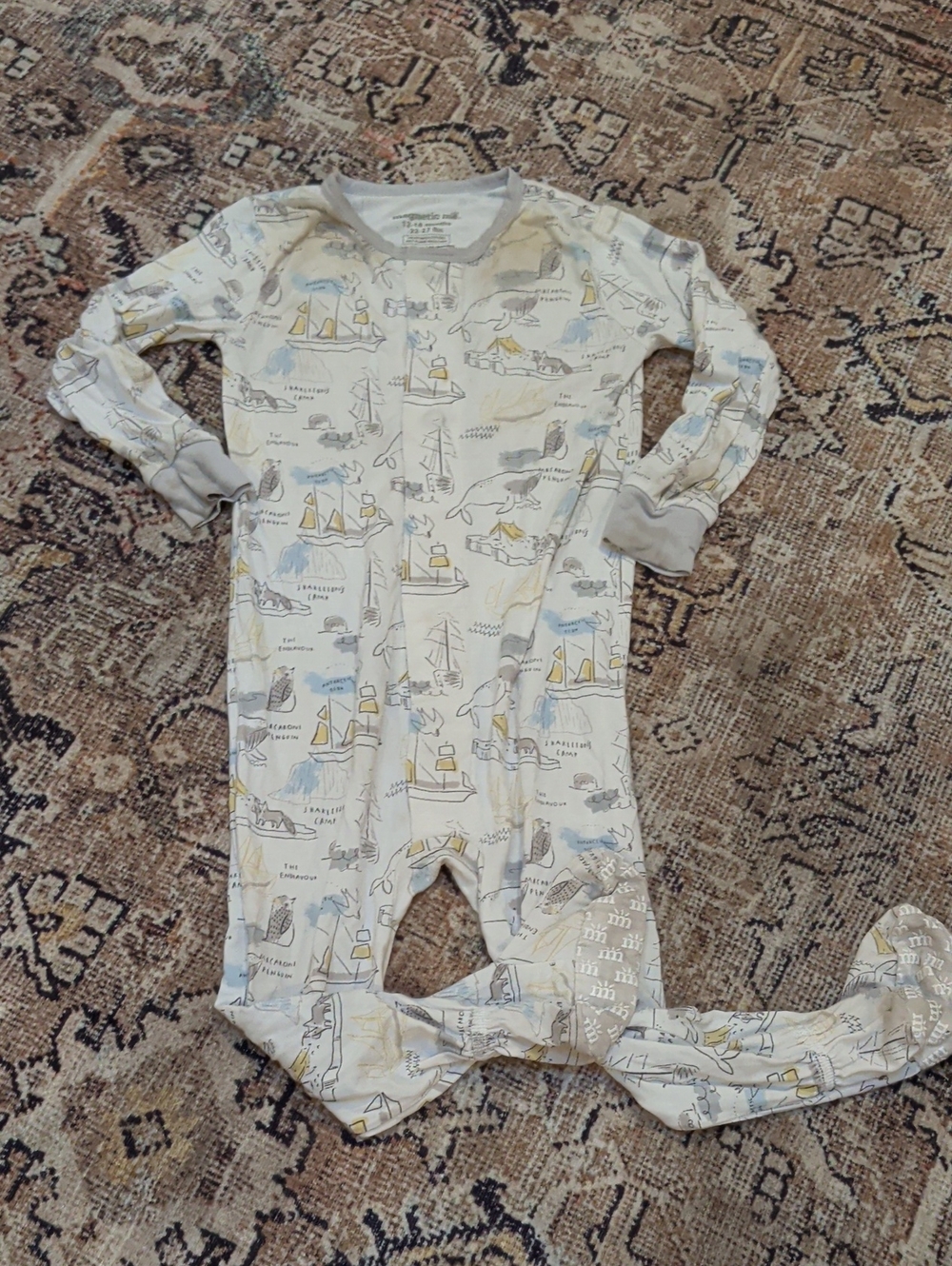 Magnetic Me Cream Nautical Print Footed One-Piece with Blue and Yellow Accents
